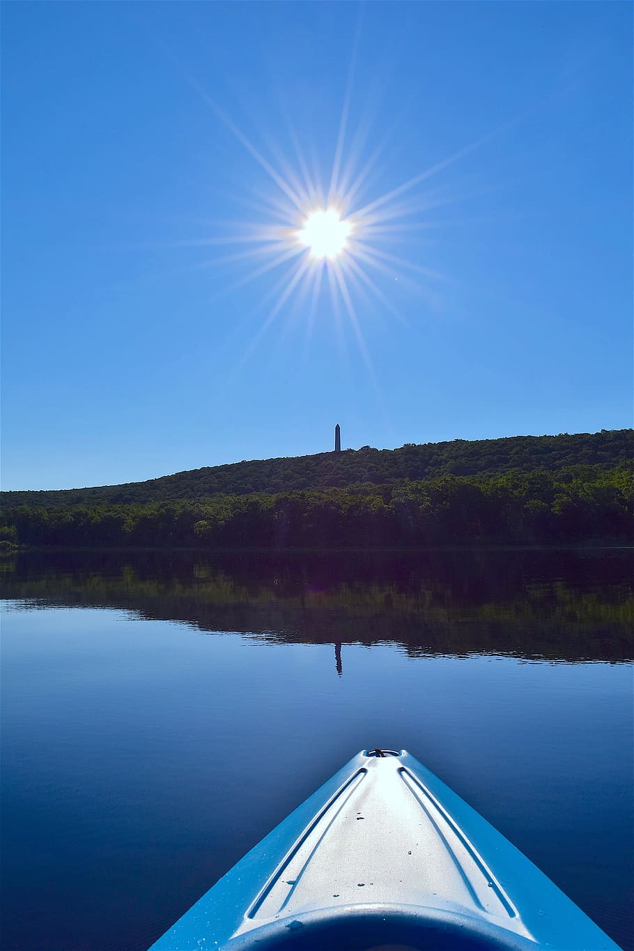 lake, kayak, sun, sky, water, summer, kayaking, landscape, monument HD wallpaper