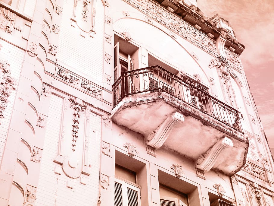 architecture, old, facade, balcony, rosa, built structure, building exterior HD wallpaper