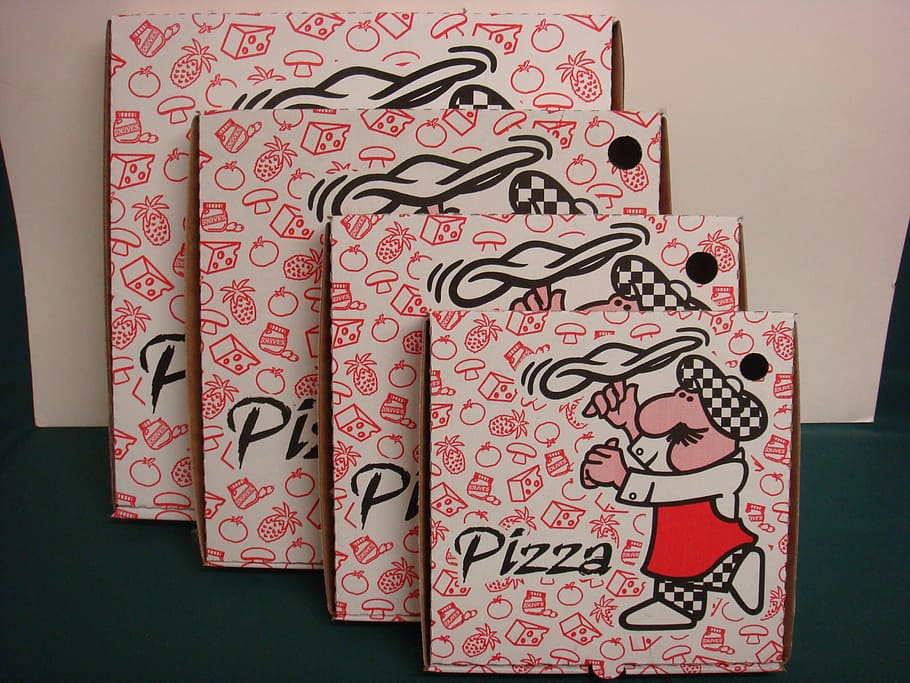 assorted sizes of four pizza boxes, corrugated, pizza-boxes HD wallpaper