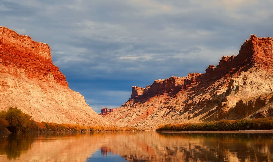 utah, lake, water, reflections, sky, clouds, mountains, autumn HD wallpaper