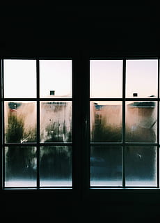 white steel window, silhouette photography of closed white framed glass window HD wallpaper