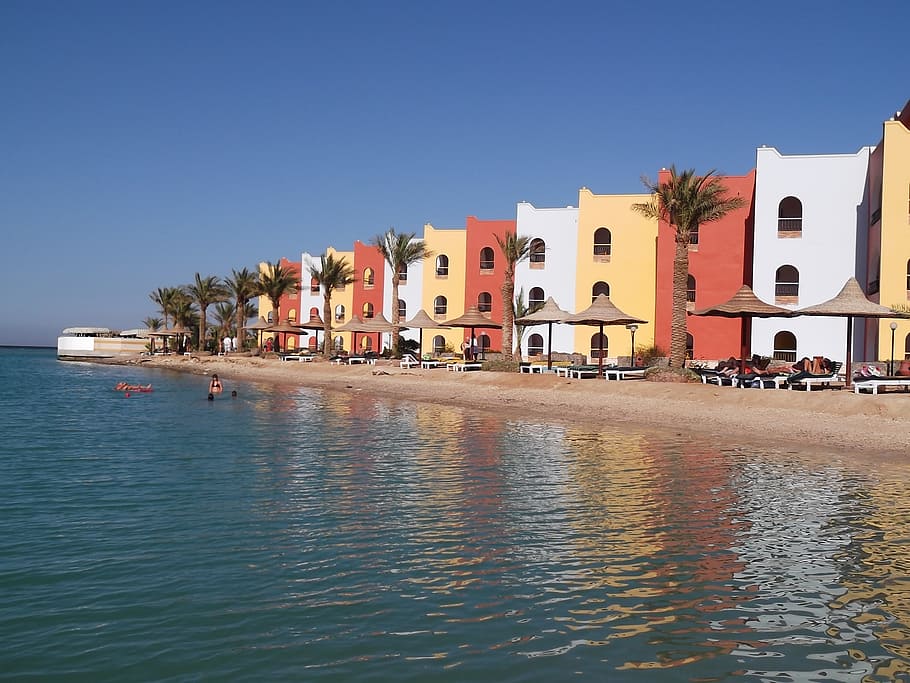 houses near body of water, summer, sun, beach, abroad, landscape HD wallpaper