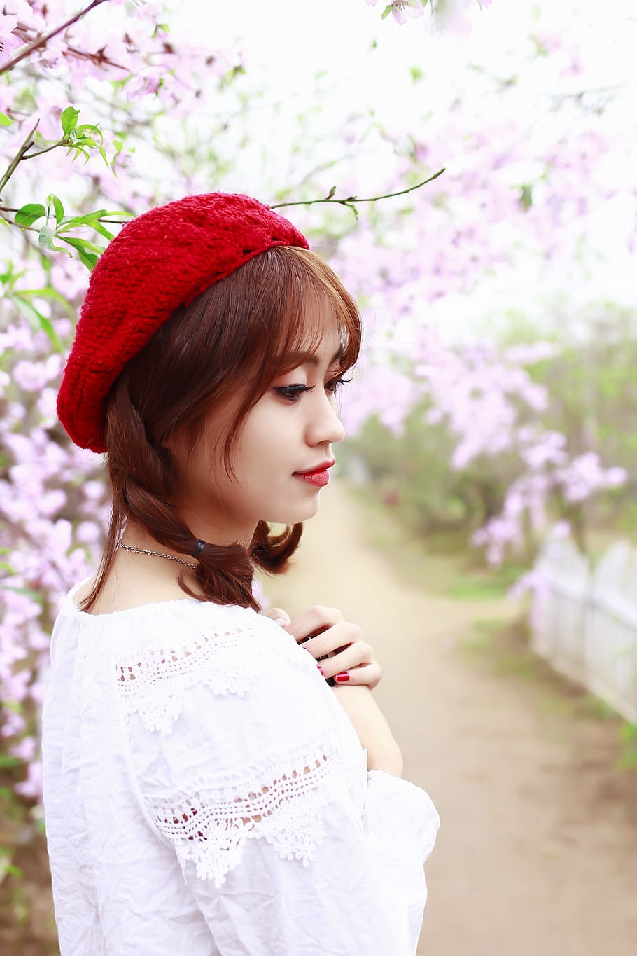 flower, cherry flowers, spring shooting, one person, young adult HD wallpaper