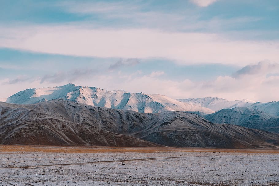 landscape photography of mountain under cloudy ble sky, snow HD wallpaper