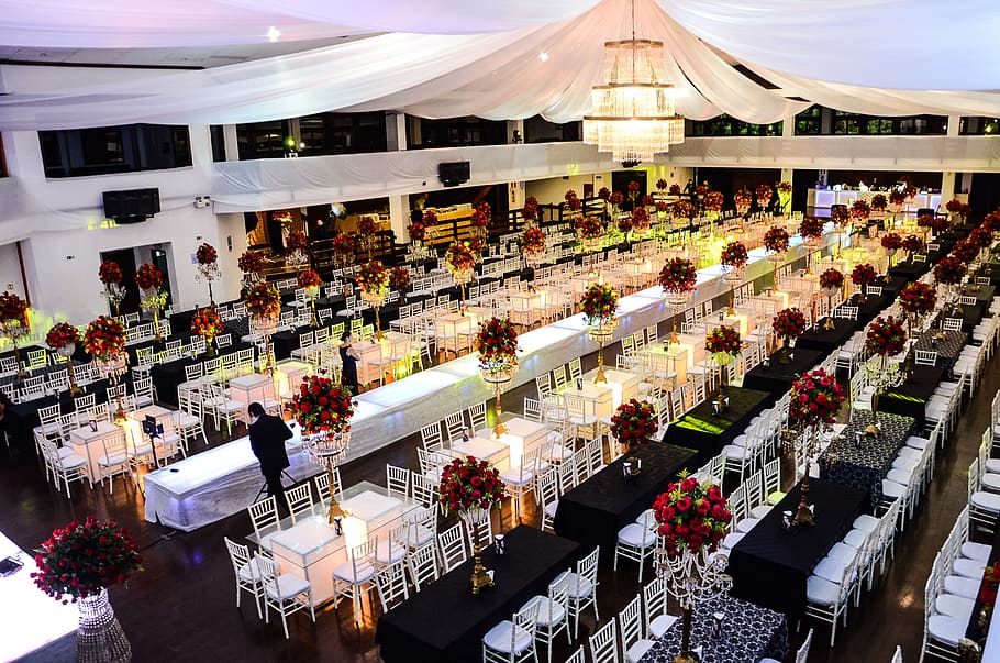 groups of tables and chairs, accommodations, prom, salon, interior HD wallpaper