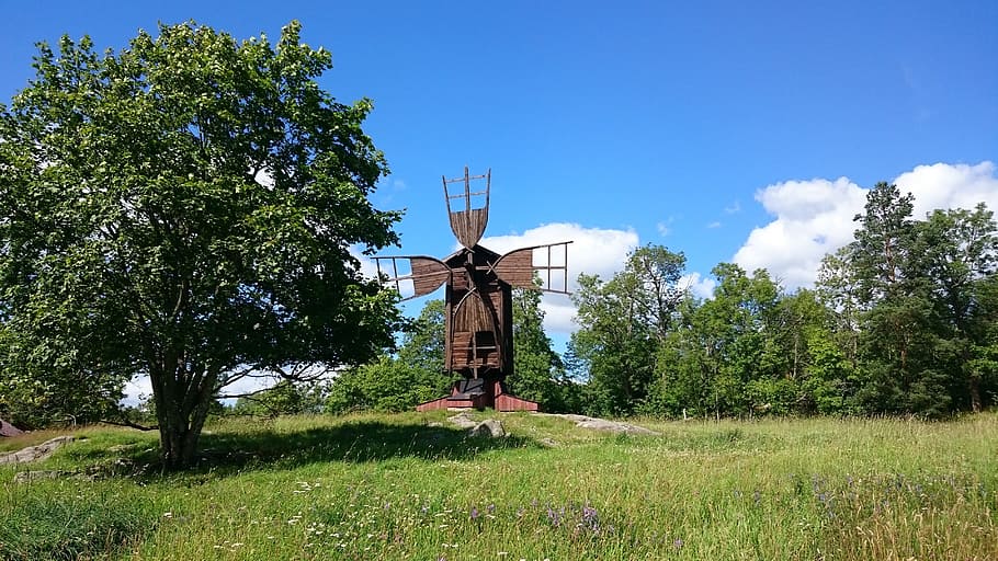 Windmill, Tree, Lawn, environmental conservation, grass, field HD wallpaper