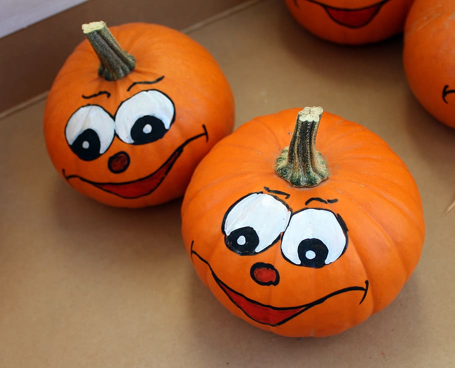 Pumpkin, Fruit, Face, Decoration, pumpkin fruit, painting, autumn HD wallpaper