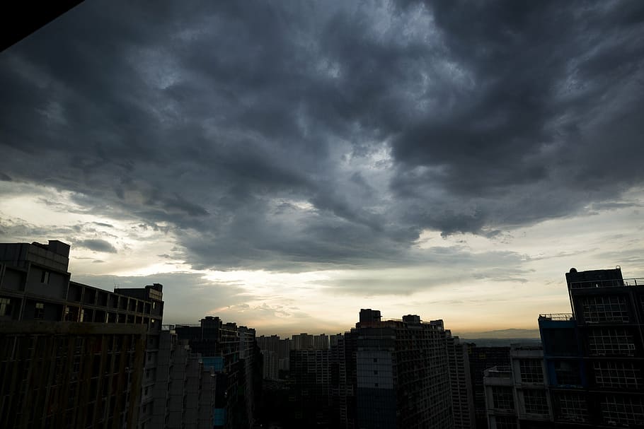 sky, cloud, dark clouds, at dusk, architecture, building exterior HD wallpaper