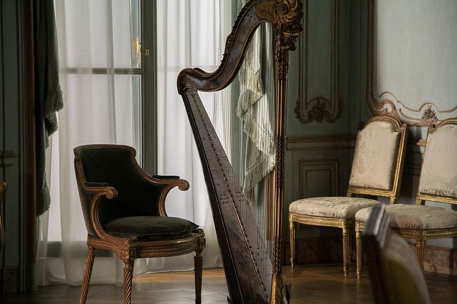 Rococo, Harp, Castle, Decoration, chair, old-fashioned, antique, HD wallpaper