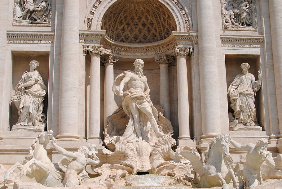 fountain, trevi, italy, rome, travel, water, sculpture, landmark