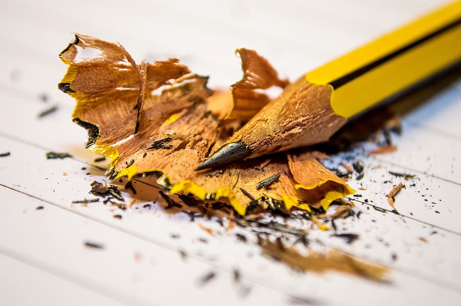 brown pencil pn paper, close-up, macro, messy, pencil shavings HD wallpaper