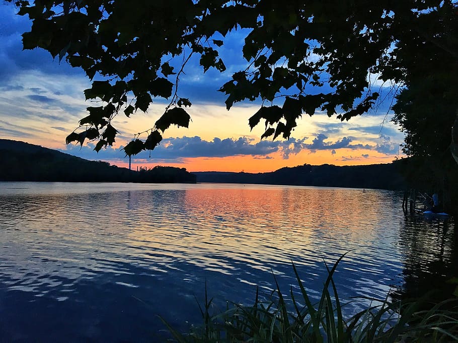 Lake, Sunset, River, Water, Nature, landscape, evening, dusk HD wallpaper