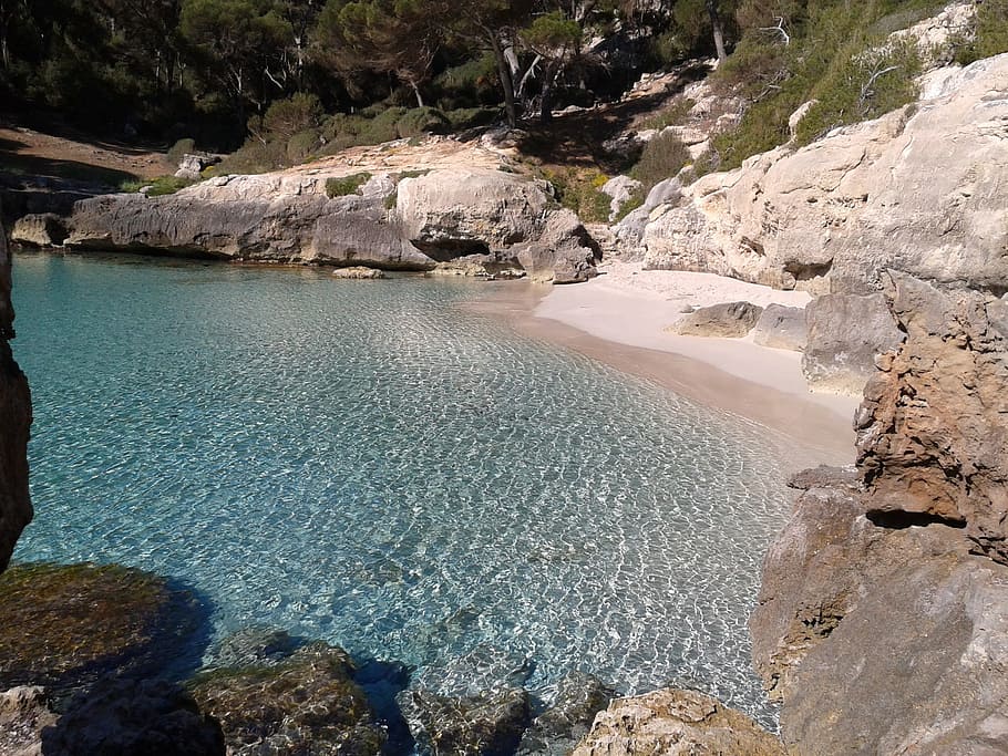 beach, summer, spain, landscape, paradise, minorca, water, rock HD wallpaper