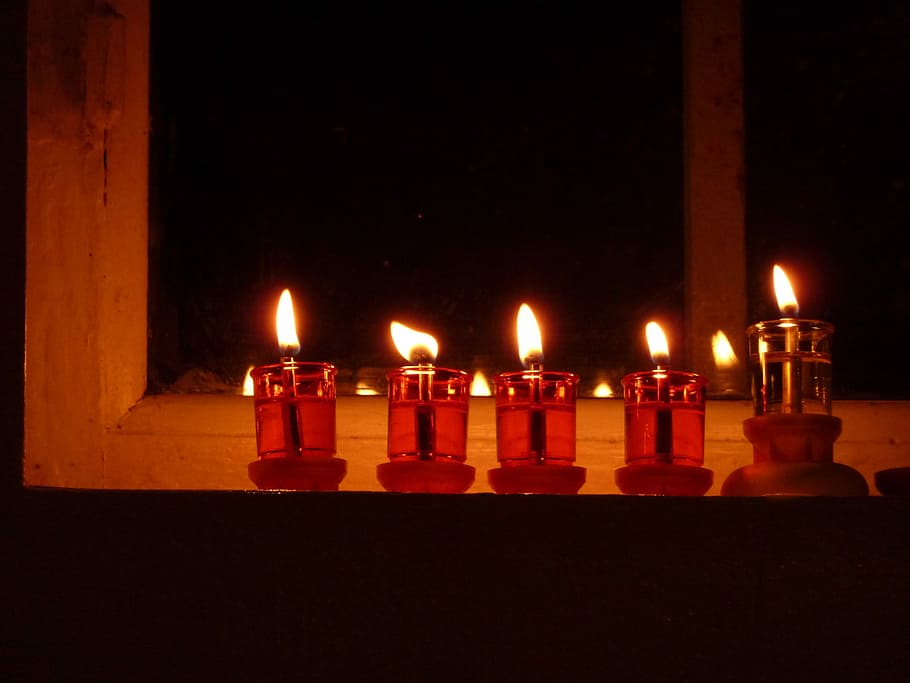 Candle, Red, Night, Flame, burning, heat - temperature, no people HD wallpaper