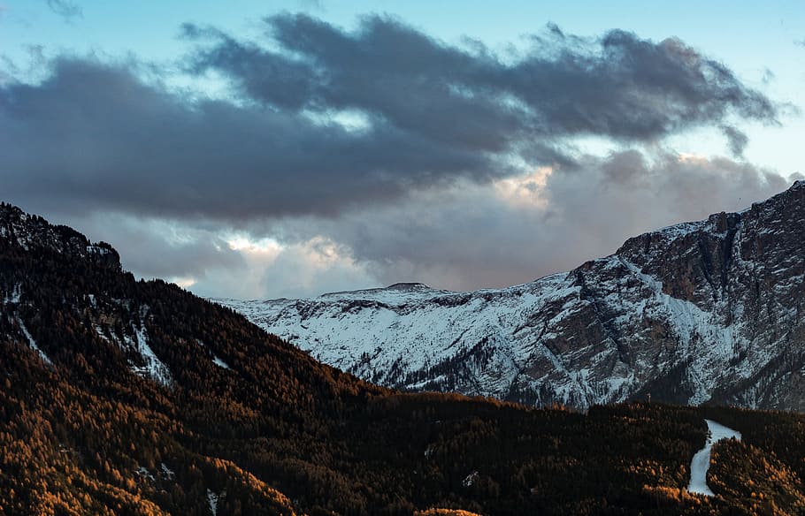 Mountains Under Cloudy Sky, clouds, cold, dawn, daylight, HD wallpaper HD wallpaper