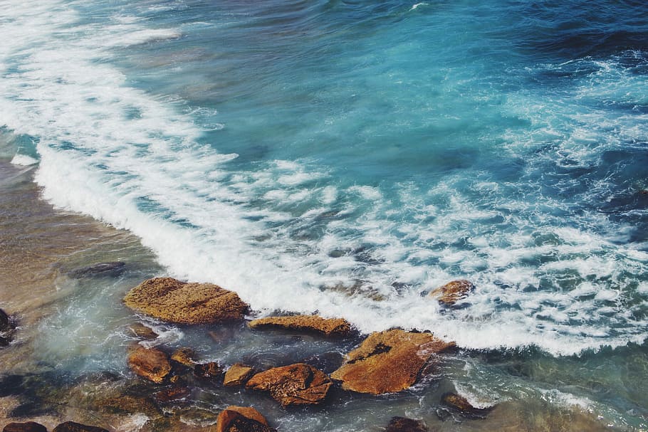 Wave After Wave, rocks on seashore, ocean, nature, water, motion HD wallpaper