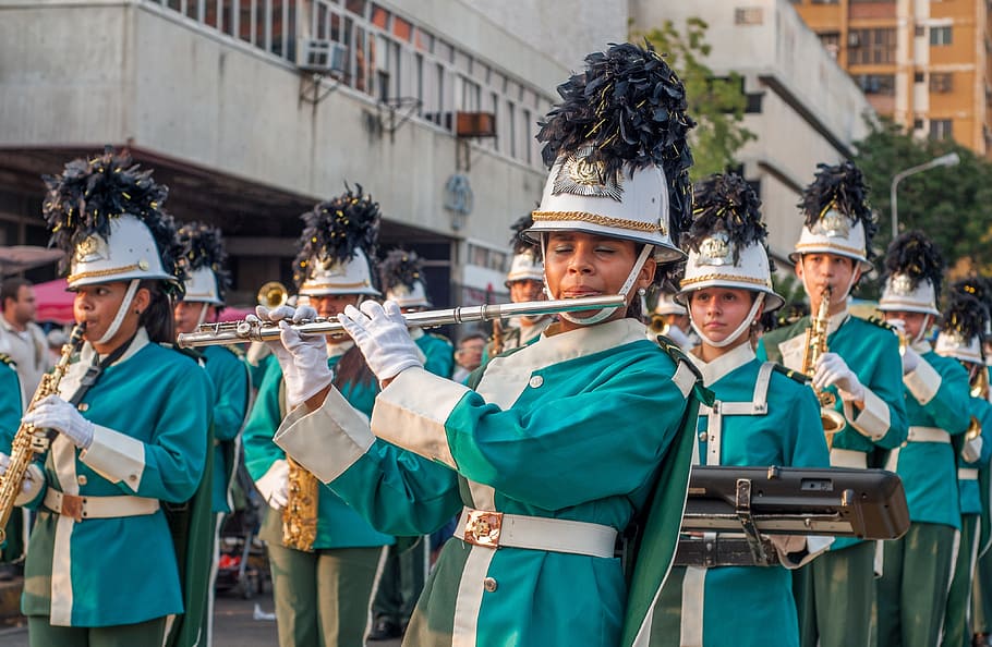 band, playing, day, jesus, mercy, marching band, music, parade HD wallpaper