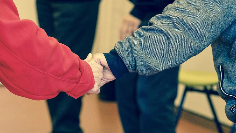 holding hand, red, blue, jacket, two people, togetherness, human hand HD wallpaper