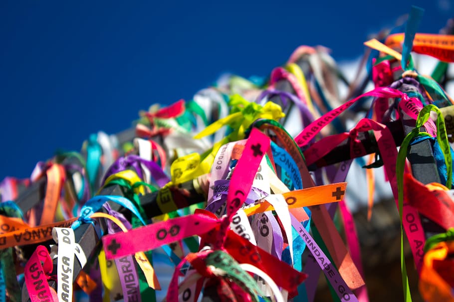 focus photo of ribbons, faith, religion, catholicism, protection