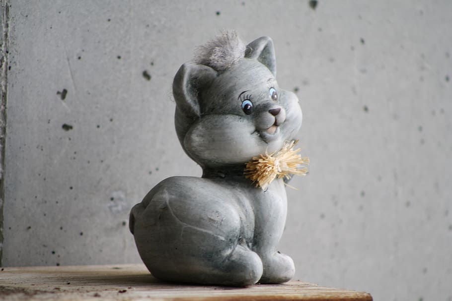 figure, cat, deco, kitten, garden, sit, toys, stone figures HD wallpaper