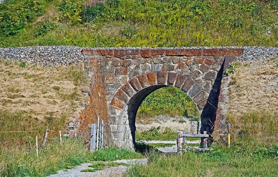 small stone bridge, railway embankment, natural stone, arch, HD wallpaper