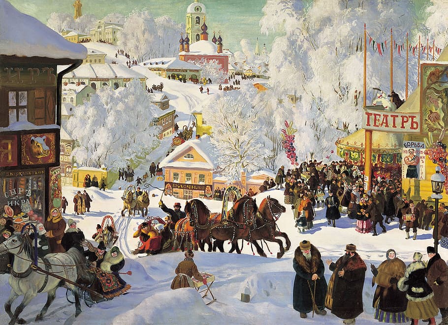 russia, winter, wintry, carnival, painting, 1919, maslenitsa HD wallpaper