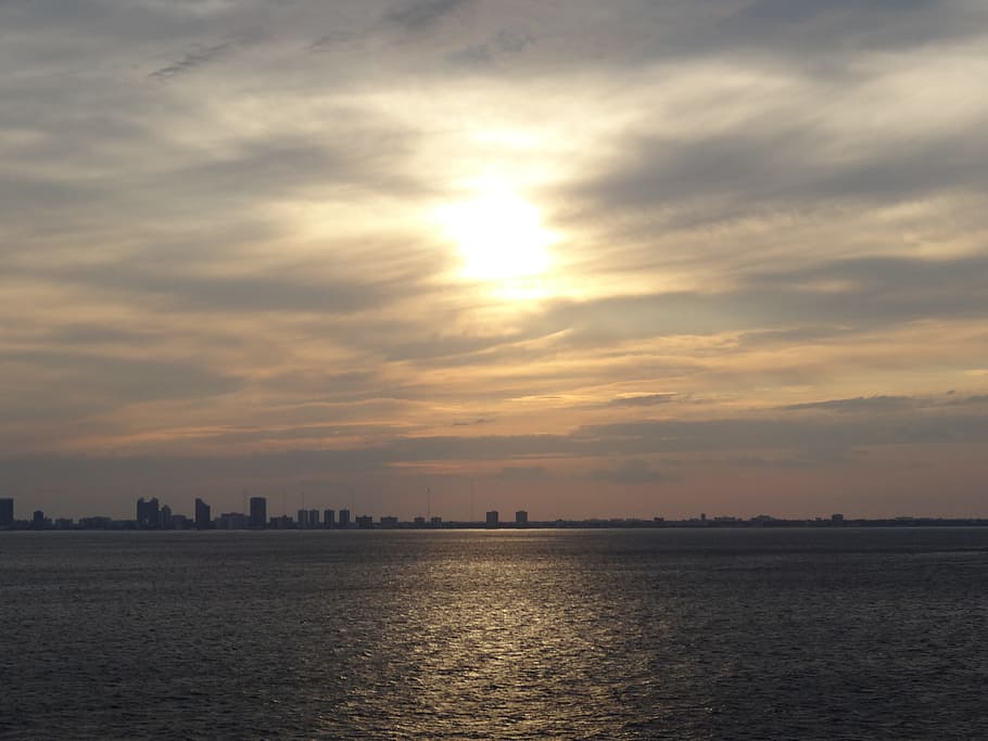 sunset, ocean, miami, dusk, sky, cloud - sky, waterfront, architecture HD wallpaper