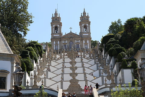 basilica, stairs, braga, building exterior, architecture, tree HD wallpaper