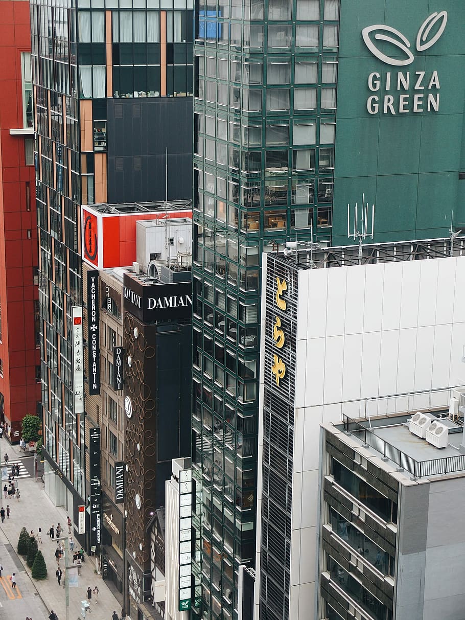 Hd Wallpaper Aerial View Of City Buildings During Daytime Ginza Green Building Wallpaper Flare