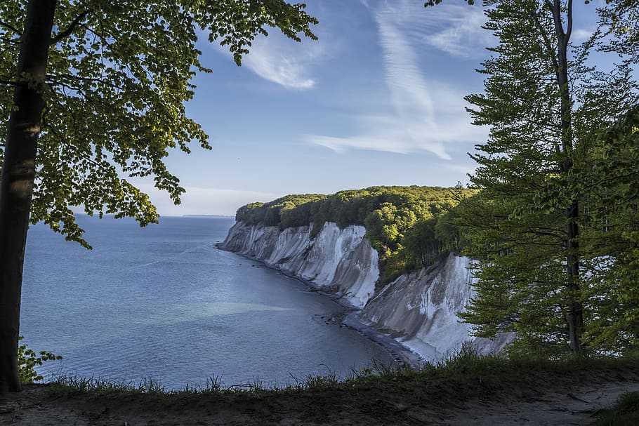 white cliffs, coast, sea, rügen, beach, baltic sea, rock, chalkboard, HD wallpaper