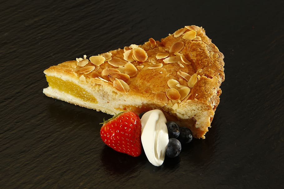 Slice Pizza Beside Strawberry and Blueberry, almonds, baked, baking HD wallpaper
