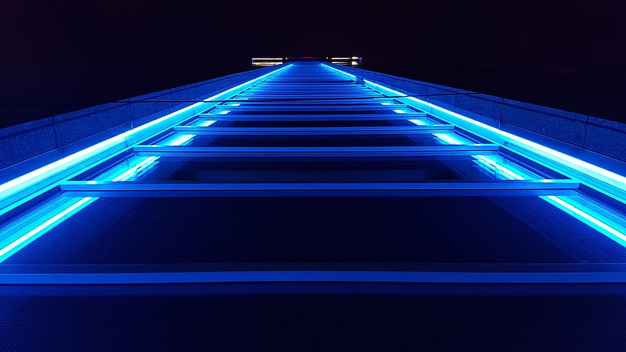 Architecture, Light, Lighting, Night, facade, blue, building HD wallpaper