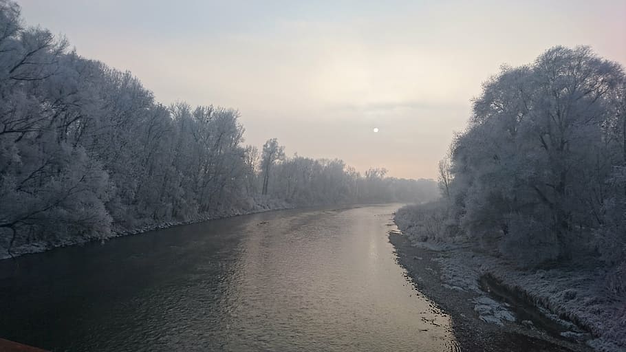isar, winter, landscape, winter trees, snow, wintry, nature HD wallpaper