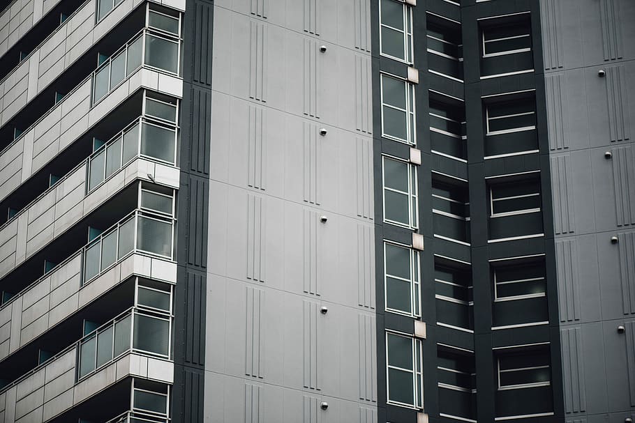 white and black concrete building, black and gray concrete building, HD wallpaper