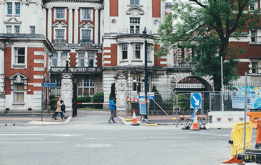 architecture, building, construction, pavement, people, road HD wallpaper