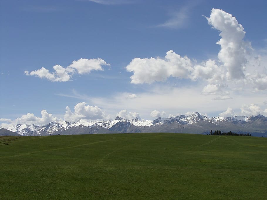 Blue Sky, White Cloud, Mountain, field, landscape, nature, scenics HD wallpaper
