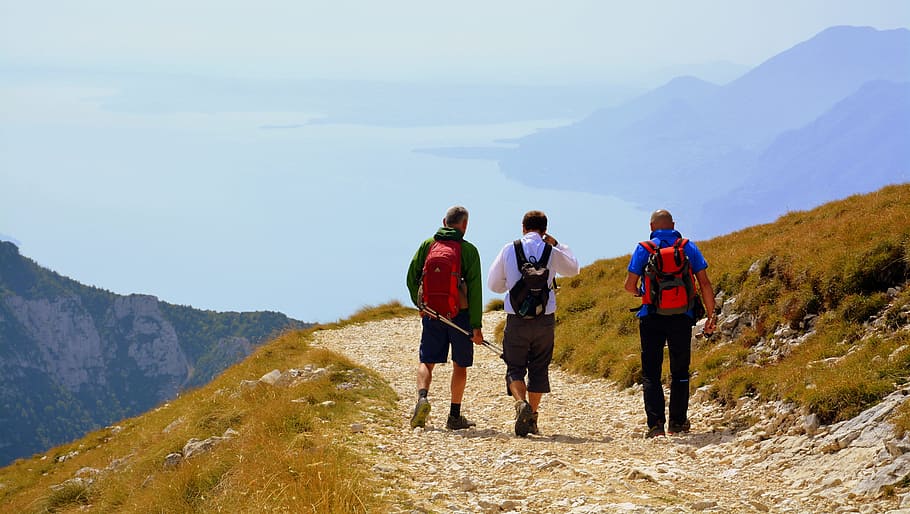 trail, walk, trekking, excursion, landscape, lake, garda, mountain HD wallpaper