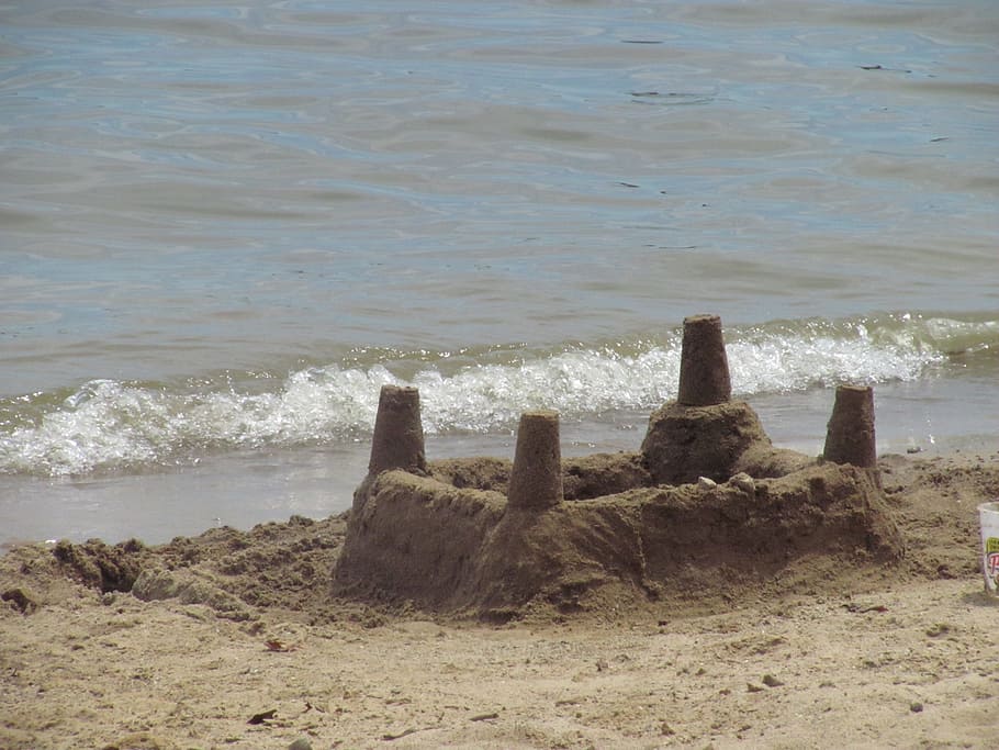 sandcastle, beach, ocean, wave, wake, sandy, summer, palace HD wallpaper