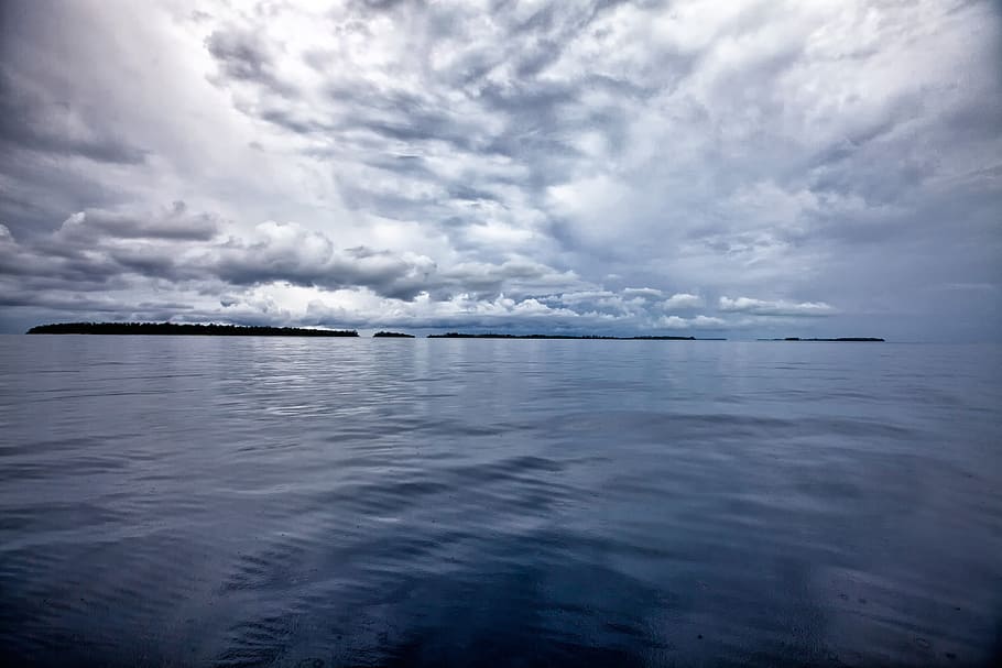 flat water under cloudy sky wallpaper, Sea, Overcast, Kojima, HD wallpaper