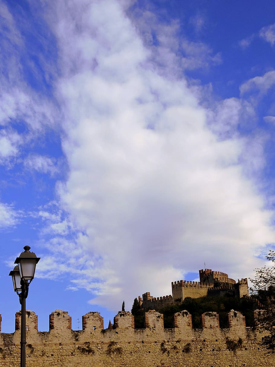 Castle, Wall, Cloud, Lamppost, sky, clouds, sweet, italy, walls HD wallpaper