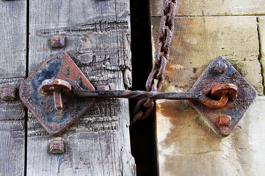 photography of brown metal lock, Latch, Catch, Door, Security