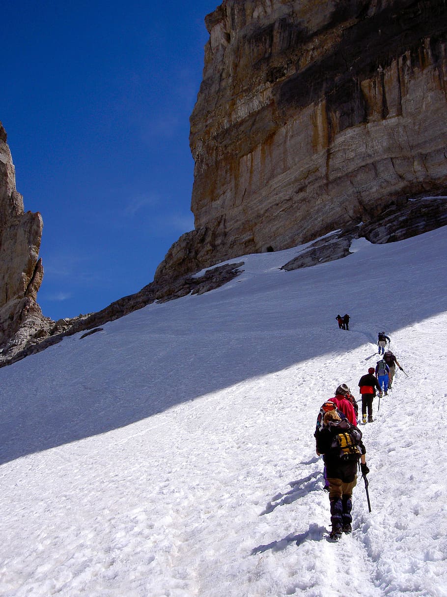 mountain, snow, mountaineering, step, rock, italy, winter, walk HD wallpaper