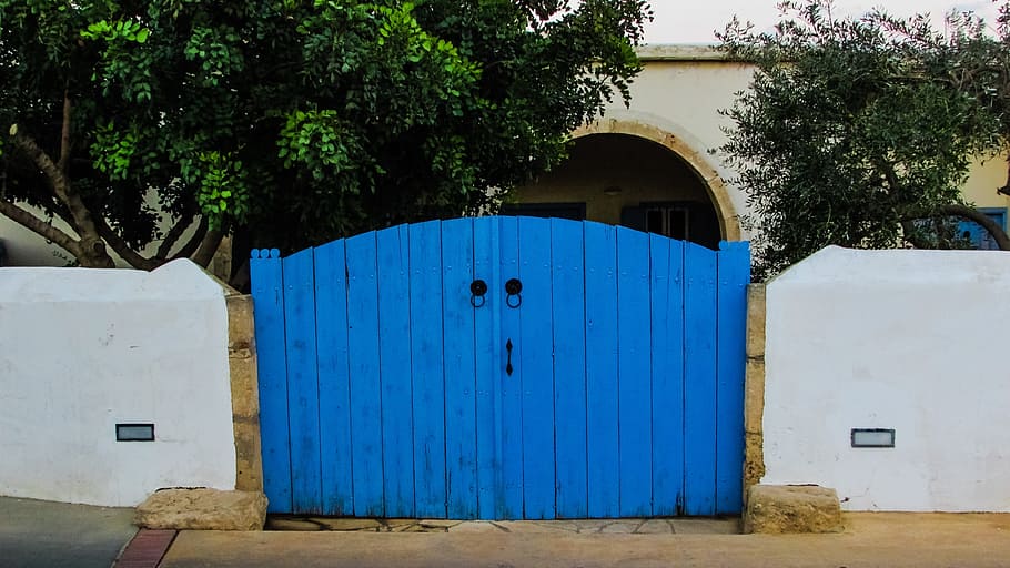 Door, Gate, Entrance, House, blue, architecture, wooden, traditional, HD wallpaper