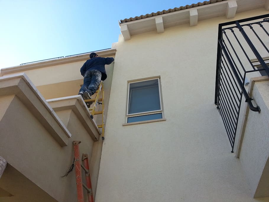 climb, ladder, climbing, high, window, roof, cleaning, architecture HD wallpaper