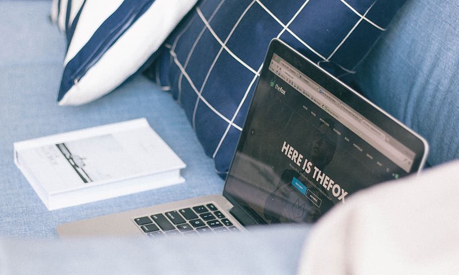 couch, sofa, book, pillow, laptop, computer, macbook, modern HD wallpaper