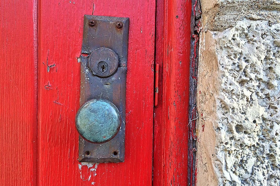 door, red, handle, old, entrance, front, architecture, metal HD wallpaper