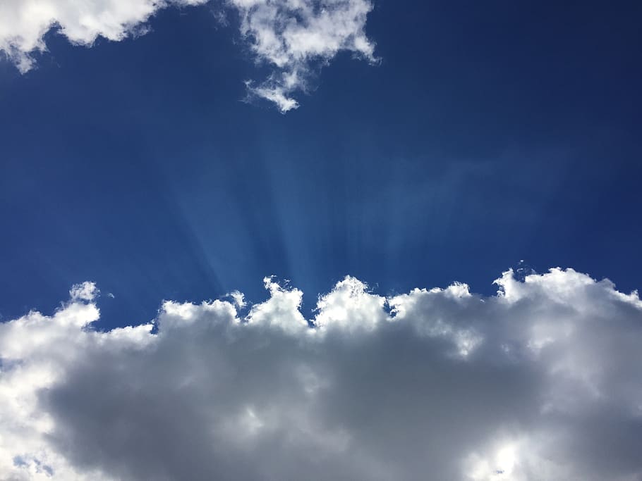 clouds, sky, blue, sol, rays, dramatically, beautiful, holiday HD wallpaper