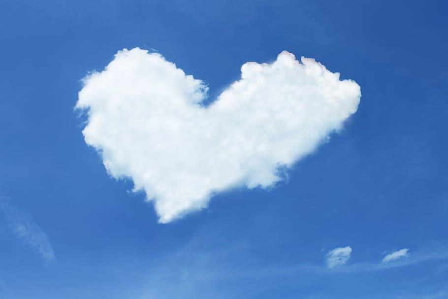 heart-shaped clouds, sky, blue, white, love, luck, loyalty HD wallpaper