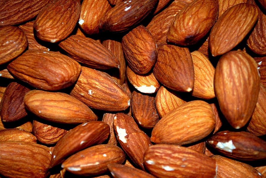 brown coffee beans, almond, almonds, roasted, nut, food, kernel HD wallpaper