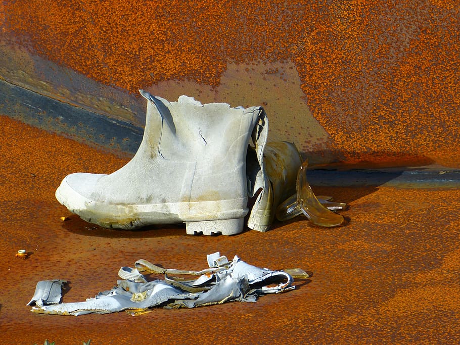 rubber boots, shoe, old, broken, no people, still life, high angle view HD wallpaper